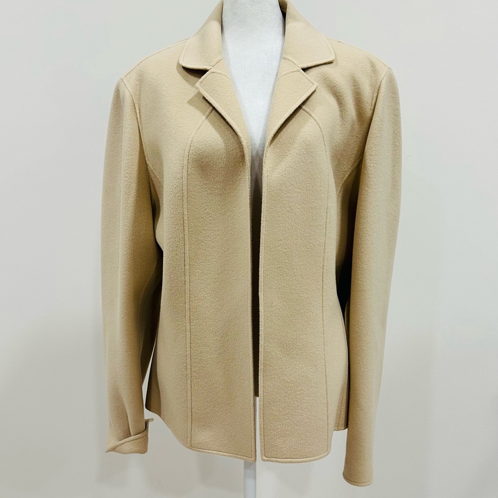 Talbots 100%Wool Open Front Cardigan Blazer Jacket Biege Tan unlined XL